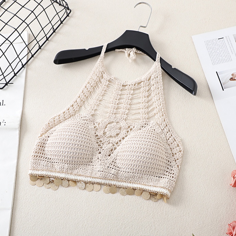 Xiangbao Áo Ngực Bikini Mùa Hè Hở Lưng Có Đệm Dệt Kim Kim Sa Tròn Lấp Lánh Gợi Cảm Cho Nữ