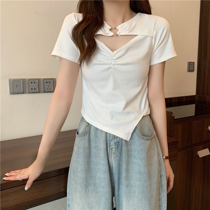 Áo Thun NgắN Tay KhoéT Lỗ HìNh TráI Tim Cho Nữ JL-TX-278