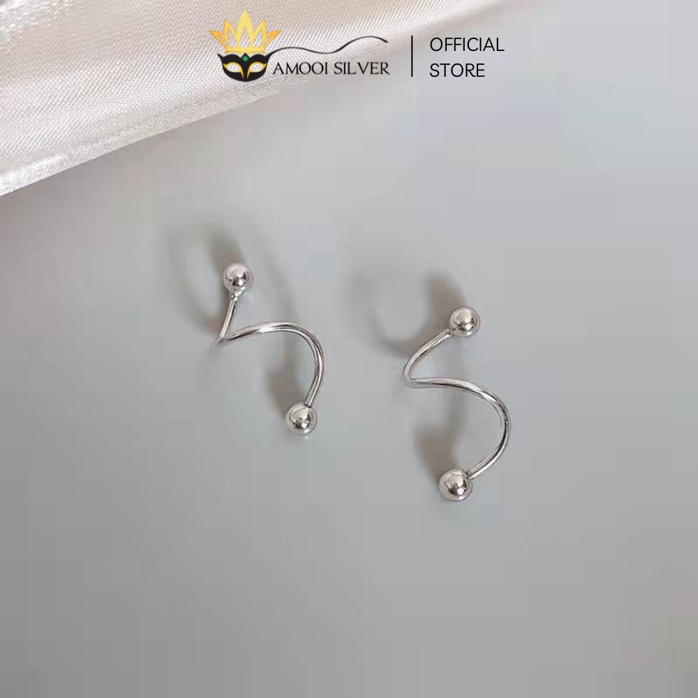 Bông Tai Bạc S925 Mẫu Unisex Bi Xoắn Chui Vặn - Amooi Silver AB134
