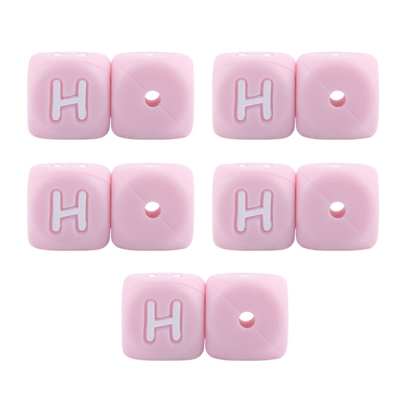 Set 10 Núm Vú Giả Xỏ Hạt Hình Khối Chữ Cái Bằng Silicone Màu Hồng DIY