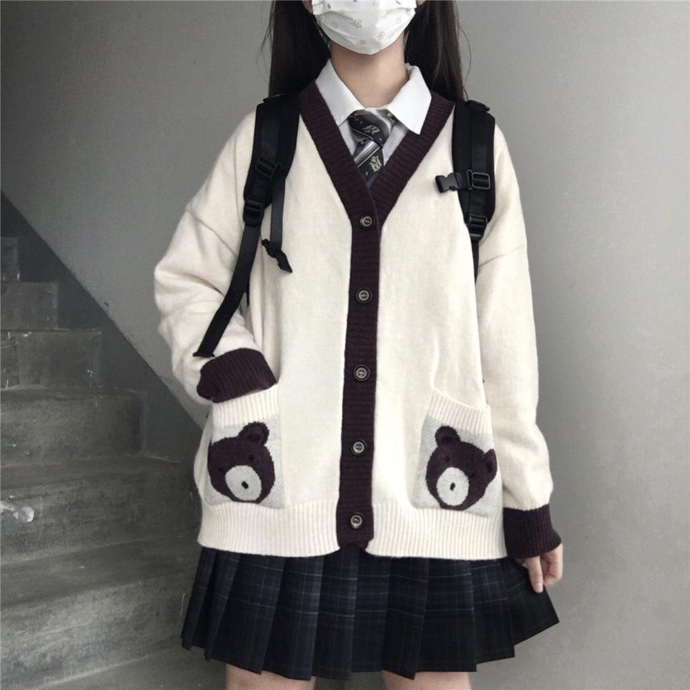 Áo khoác cardigan nữ form rộng phối túi gấu chất len dày dặn hàng đẹp - A52