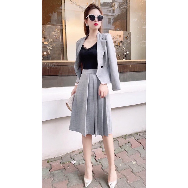 Set áo vest và chân váy xếp ly công sở | BigBuy360 - bigbuy360.vn