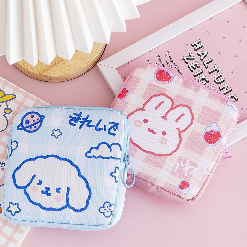 Túi đựng băng vệ sinh/ khăn ăn mini họa tiết gấu hoạt hình dễ thương phong cách Hàn Quốc cho nữ
