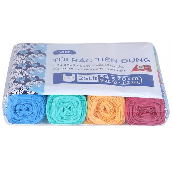 Lô 4 cuộn túi rác INOCHI nhiều màu nhựa đựng rác có quai 10L 25L 50L