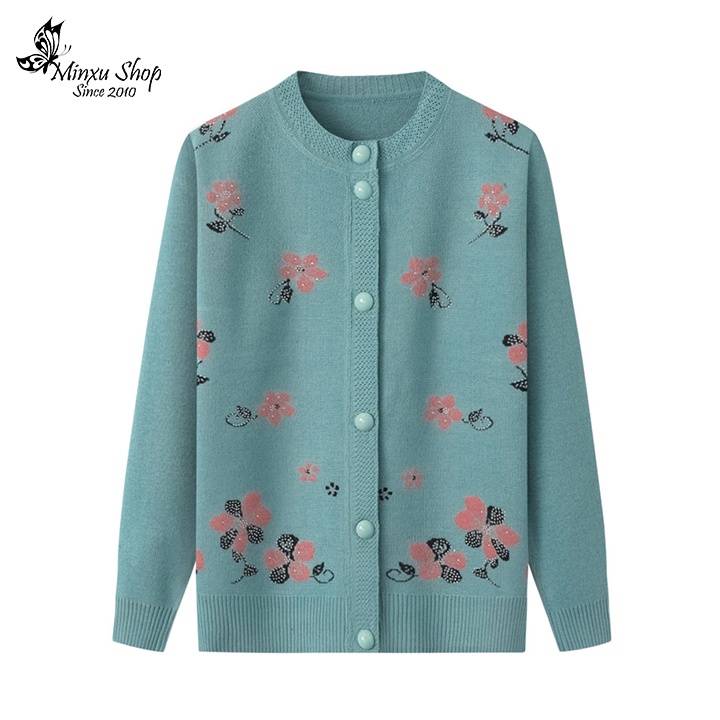 áo khoác cardigan cài cúc, áo len trung niên không cổ phong cách sang trọng món quà tặng ý nghĩa cho bà cho mẹ