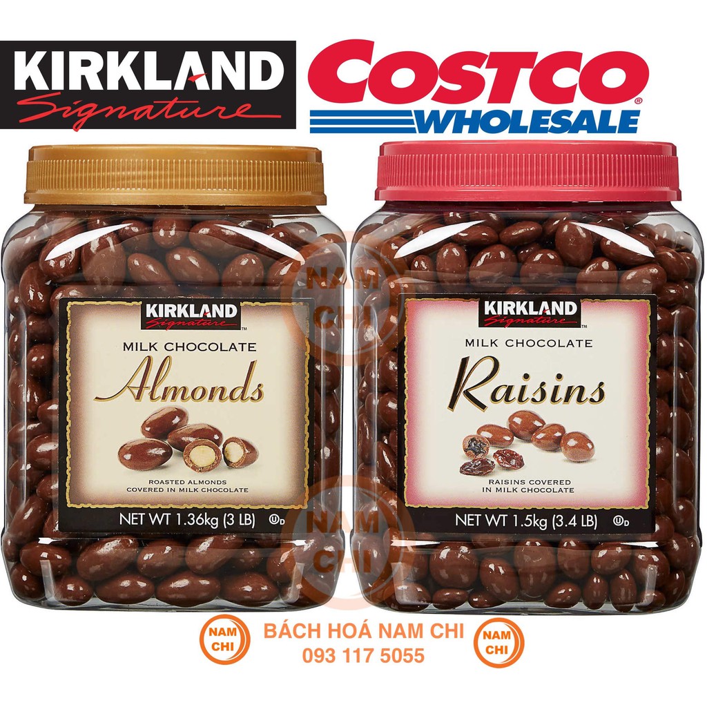 [HÀNG ĐẸP KHÔNG CHẢY] KẸO SOCOLA KIRKLAND SIGNATURE CHOCOLATE MILK ALMONDS RAISINS HẠNH NHÂN NHÂN NHO (CHUẨN USA)