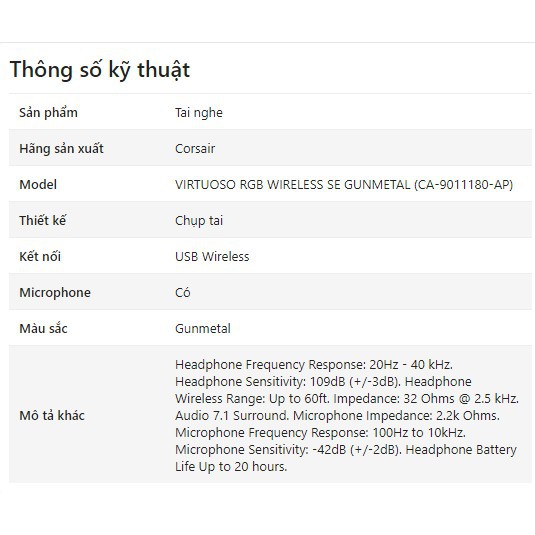 Tai nghe không dây Gaming Corsair Virtuoso RGB SE Gunmetal (CA-9011180-AP) | BigBuy360 - bigbuy360.vn
