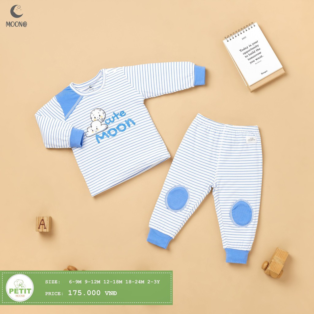 [CHÍNH HÃNG] Bộ quần áo dài tay raglan petit trẻ em phối họa tiết độc đáo Moon
