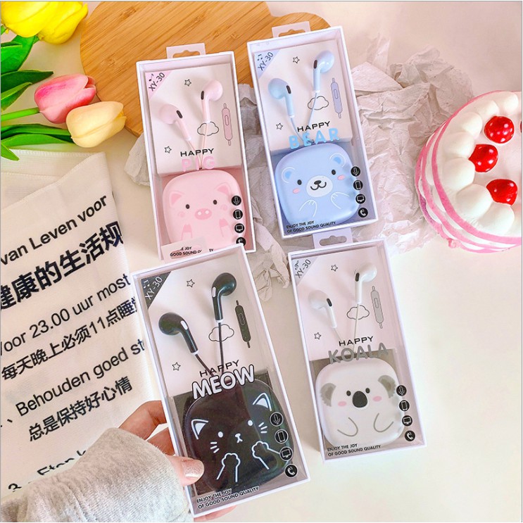 Bộ Tai Nghe Và Hộp Đựng Hàn Quốc  (In - Ear) Cực Cute - Có Mic Đàm Thoại - Cách Âm Tốt - Min STORE