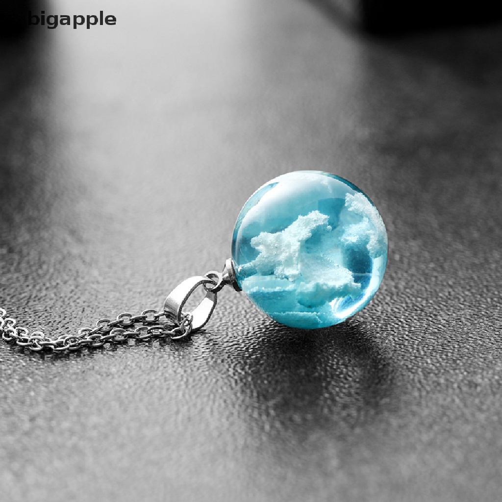 bigapple Resin Ball Moon Pendant Necklace Blue Sky White Cloud Chain Necklace Jewelry RDG