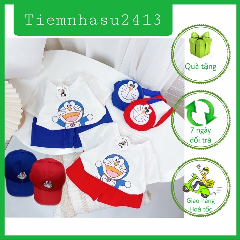 Quần áo bé trai bé gái in hình DORAEMON cực xịn (Kèm túi + nón) cực xinh (08-19kg) - TIỆM NHÀ SU