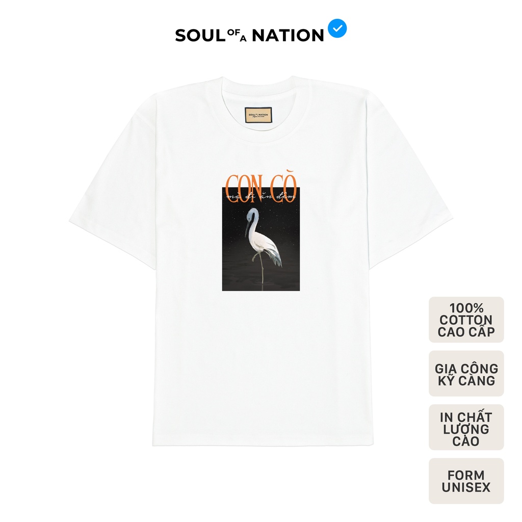 Áo thun unisex In thủ công cao cấp hình CON CÒ form basic 100% cotton premium SOUL OF A NATION - Trắng