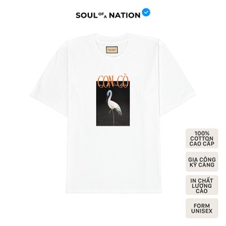 Áo thun unisex In thủ công cao cấp hình CON CÒ form basic 100% cotton premium SOUL OF A NATION - Trắng
