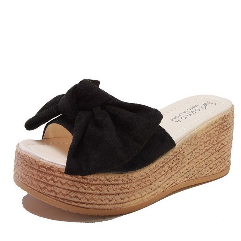 Dép đế xuồng đính nơ cỡ 7cm phong cách mùa hè thời trang cho nữ