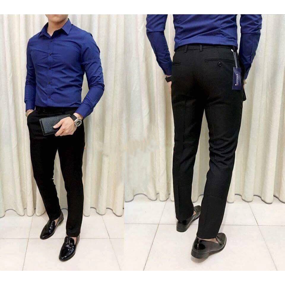 COMBO SIÊU TIẾT KIỆM Quần đen +sơ mi xanh coban PHOM HÀN