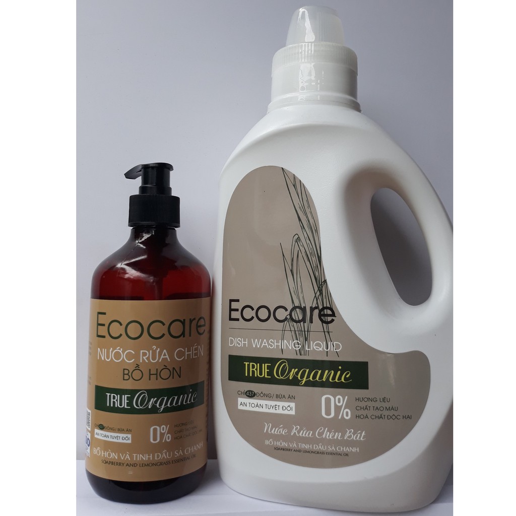 Combo: Nước rửa chén hữu cơ Ecocare 0.5l + 2l - An toàn với 100% thành phần thiên nhiên, khử mùi vô đối, mềm mại da tay
