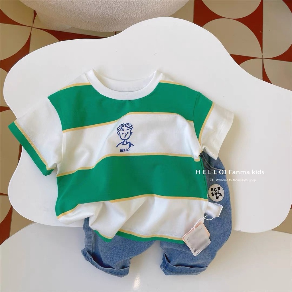 Áo Thun Cotton Họa Tiết Kẻ Sọc Phong Cách Nhật Hàn Hàng Mới Thời Trang Mùa Hè Cho Bé Trai 2022