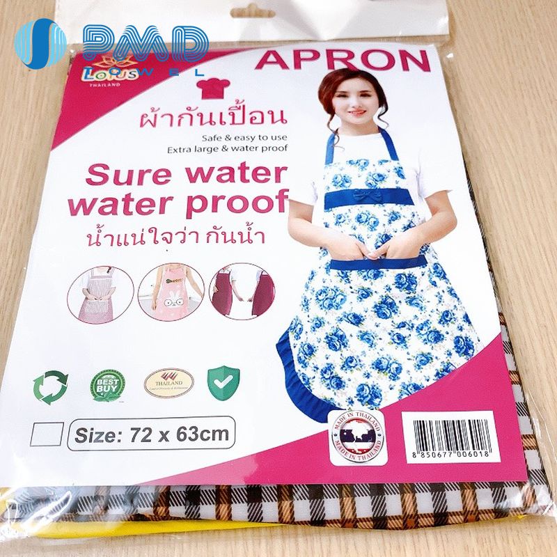 Tạp dề Thái chất liệu vải bóng cao cấp chống nước dầu mỡ, lau sạch liền có túi dây buộc rất tiện ích