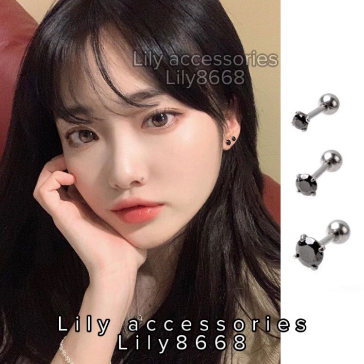 khuyên tai titan tròn kim đen không gỉ không đen không dị ứng cho nam và nữ