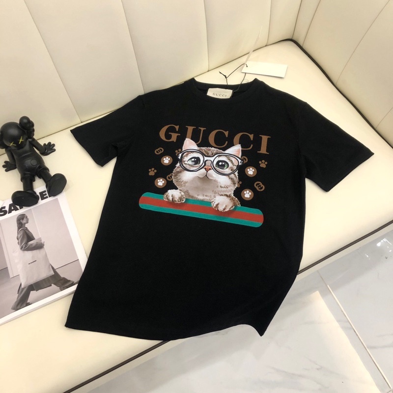 Áo thun nữ tay ngắn thương hiệu Gucci GC cao cấp bản in hình mèo