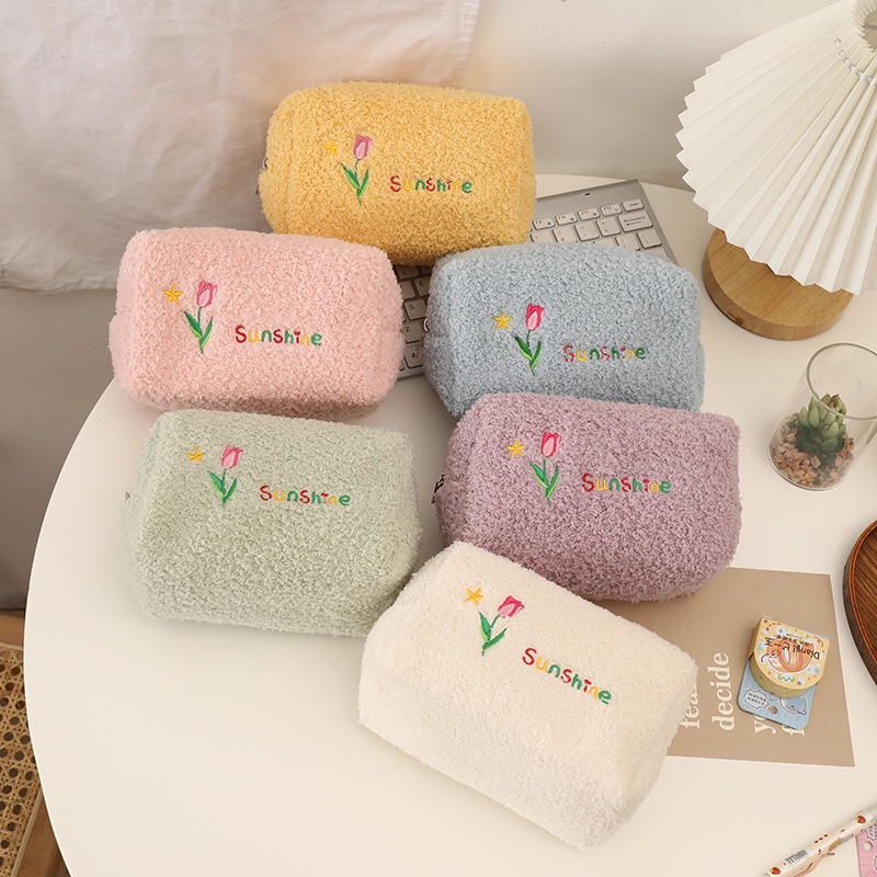 Túi Đựng Bút Bằng Vải Nhung Mềm Hình Chú Gấu Dễ Thương Ốp