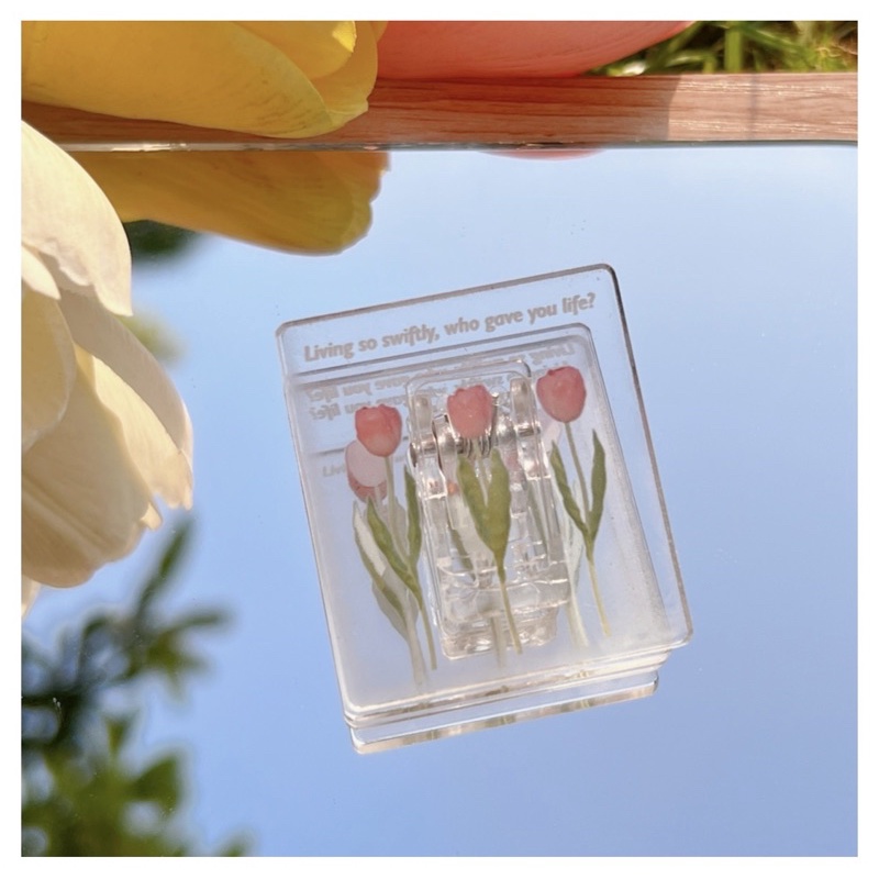 Kẹp tài liệu hình hoa tulip trong suốt dễ thương