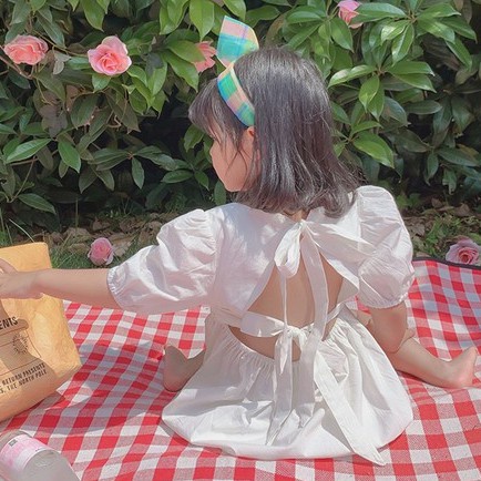 Đầm Công Chúa Tay Phồng Hở Lưng Ngọt Ngào Mùa Hè Hàn Quốc Cho Bé Gái