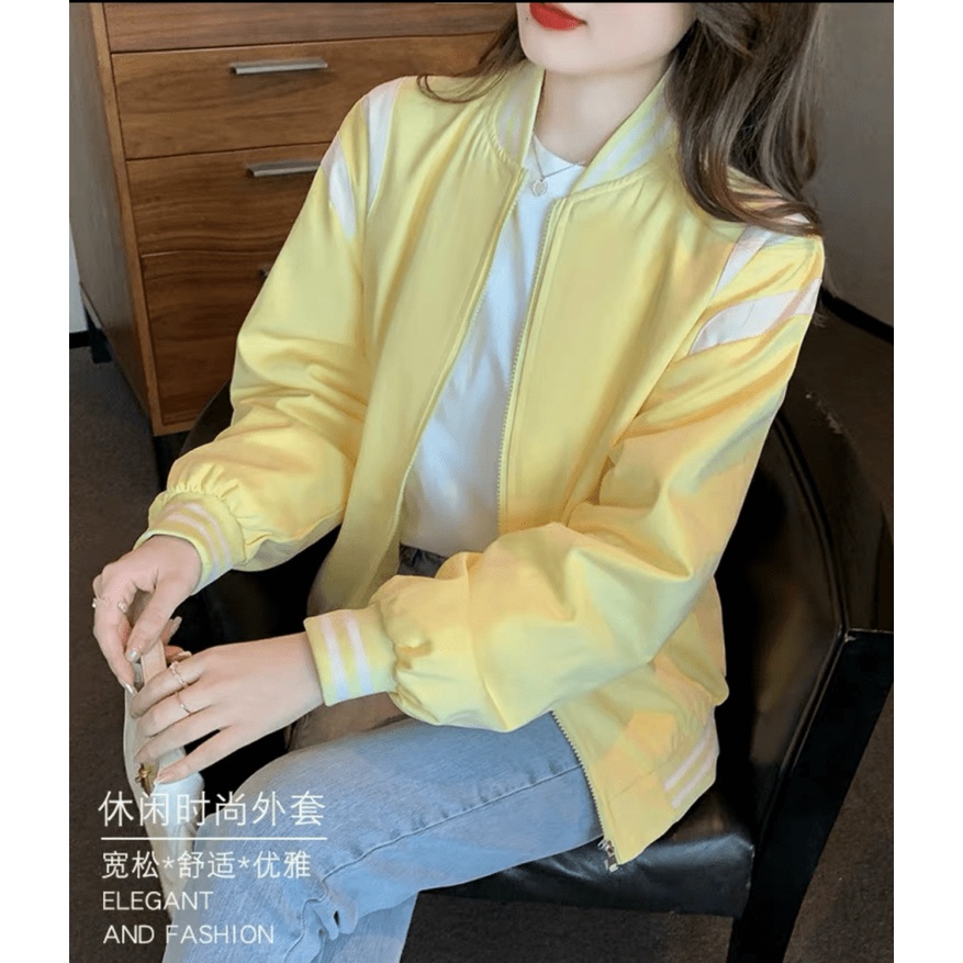 Áo Khoác Bomber Nữ Hai Sọc Vai Mặc Đẹp Chất Dù Gió Hai Lớp Phối Viền Túi Form Rộng Chắn Gió, Che Nắng Cực Tốt [NEW UNISE