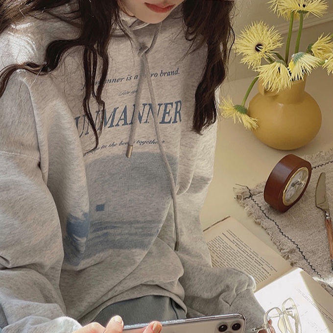 Áo hoodie dáng rộng phong cách mùa xuân thu kiểu Hàn năng động cho nữ