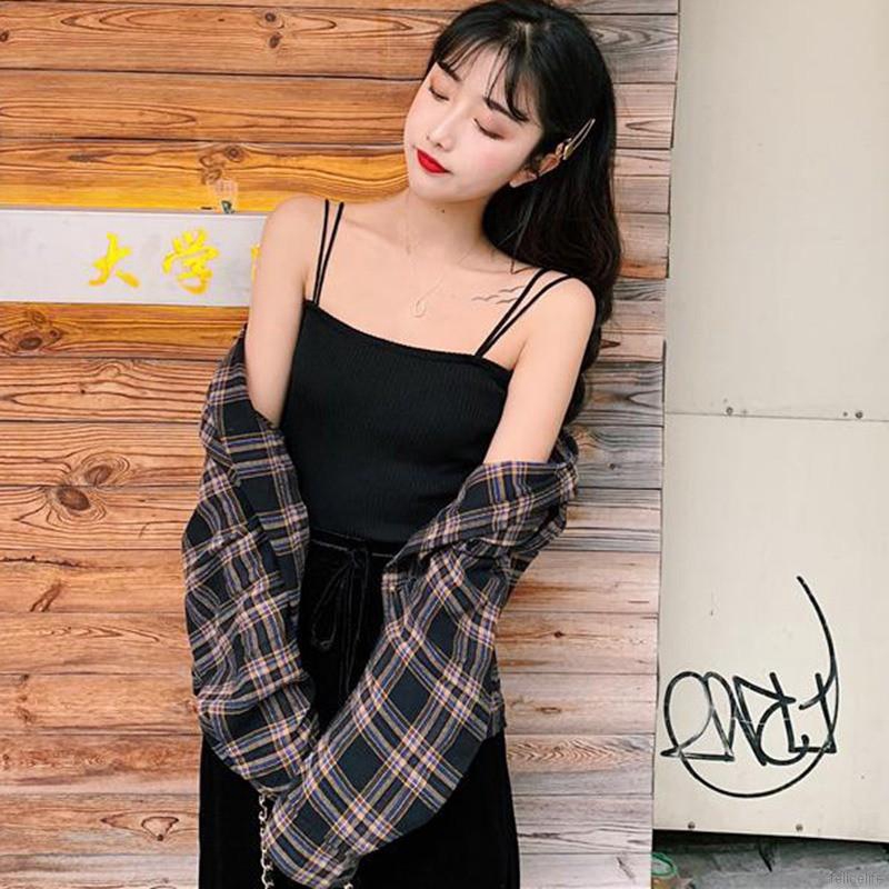 Áo dây dệt kim thiết kế màu trơn thanh lịch cho nữ