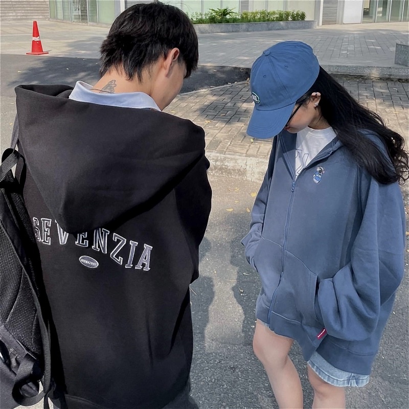 Áo Khoác Hoodie zip nỉ bông 7ZIA màu ĐEN/TRẮNG/XÁM 🖤 Nam nữ unisex/FREESHIP 🖤 Áo Hoodie dây kéo form rộng