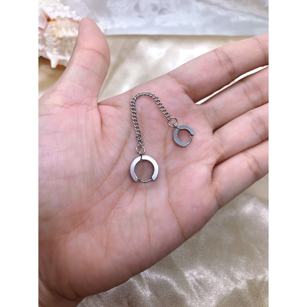 Bông tai nam/nữ ngầu kiểu khuyên tròn đôi dây xích – khuyên tai ViVi_Gift