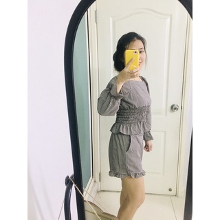 SET LỤA PHỐI BO EO SỌC CARO