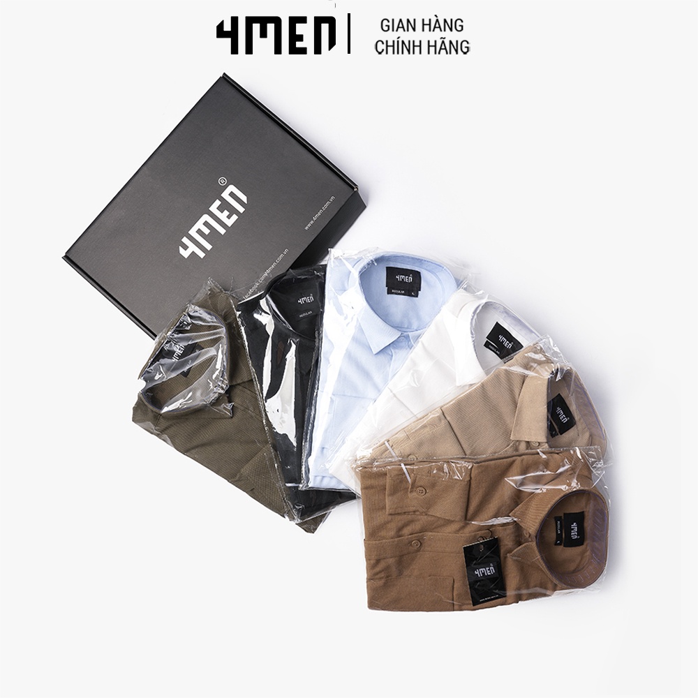 Áo sơ mi nam oxford trơn đẹp 4MEN SM070 tay dài form suông regular, vải oxford dày dặn, mềm mịn, thấm mồ hôi, co giãn