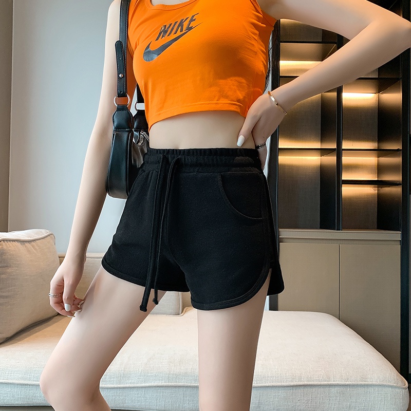 SUXI Quần Short Thể Thao Lưng Cao Dáng Chữ A Ống Rộng Màu Sắc Trơn Thời Trang Mùa Hè Cho Nữ