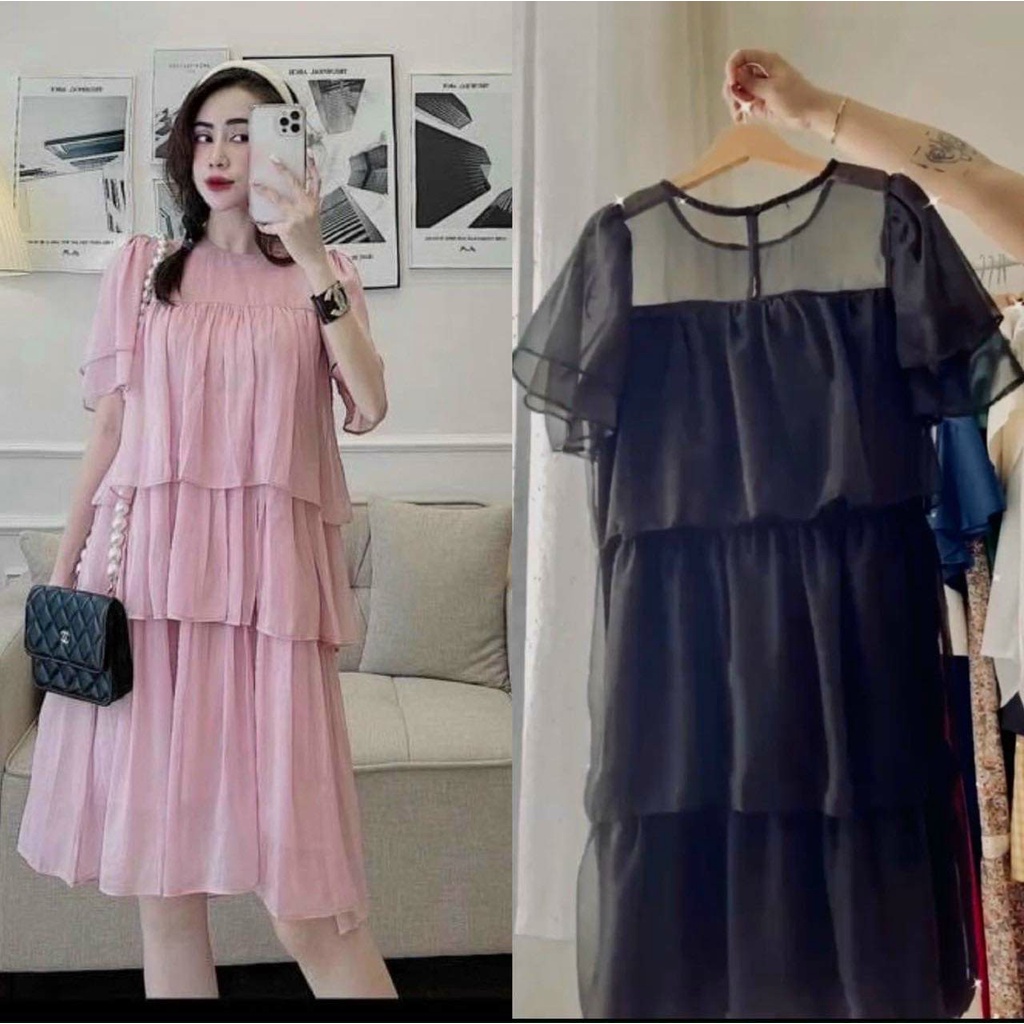 Đầm bầu váy bầu thời trang thiết kế MSP451 vải lụa tơ hai lớp freesize Mom and Baby