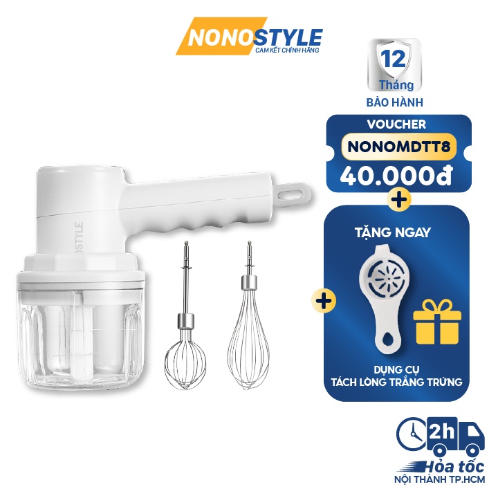 Máy đánh trứng kiêm xay thịt, xay tỏi ớt mini NONOSTYLE (250ml) - BH 12 Tháng