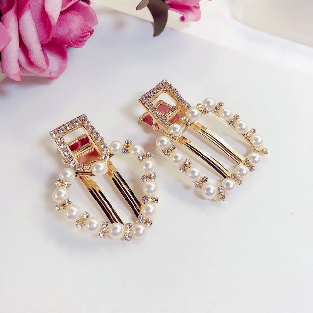 Kẹp tóc đính đá hình vuông tròn và trái tim