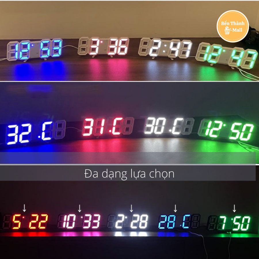 Đồng hồ LED 3D treo tường, để bàn thông minh với 3 chế độ hiển thị