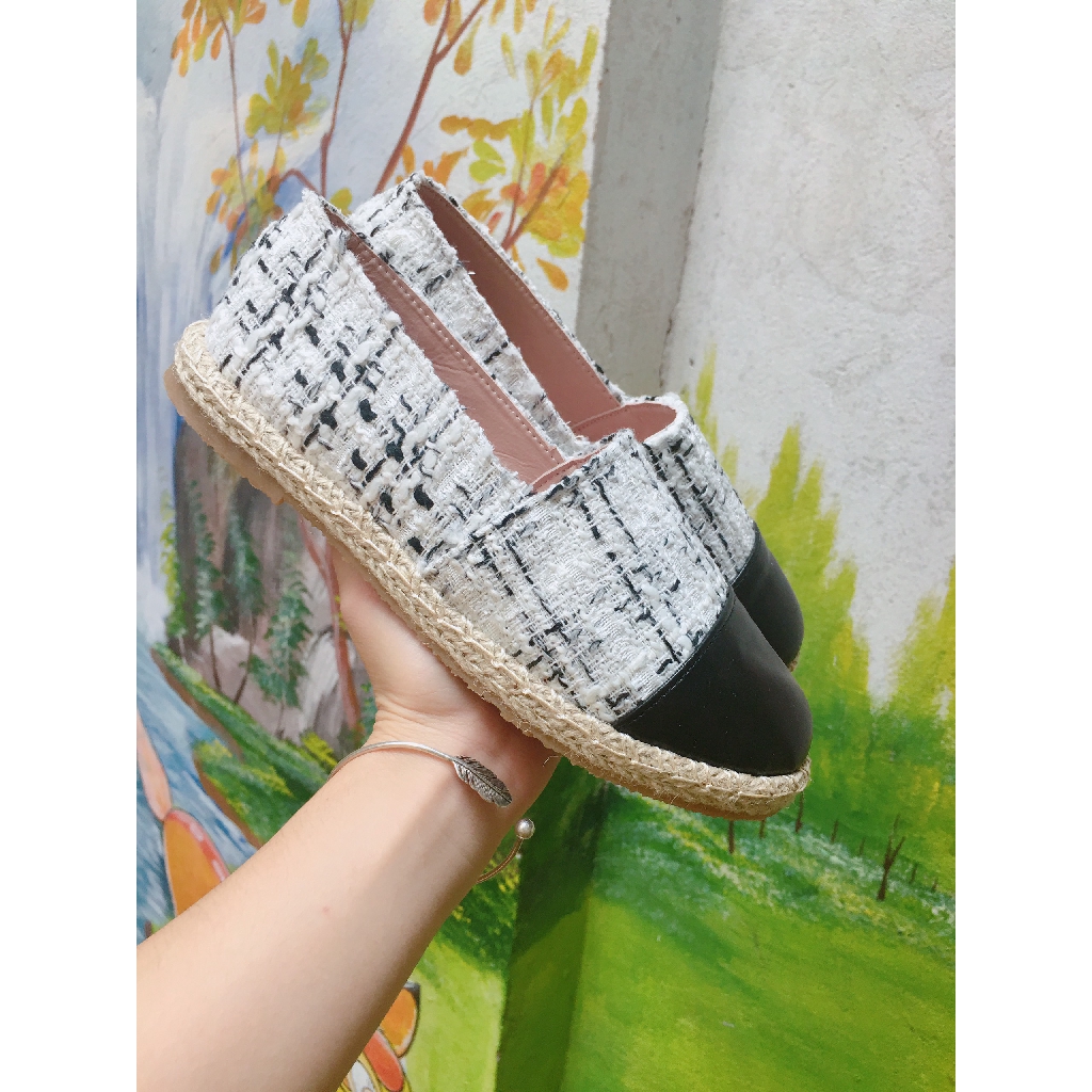 Giày Slip on Viền Cói Chất Vải Dệt Mũi Da Cực Xinh (M889) | BigBuy360 - bigbuy360.vn