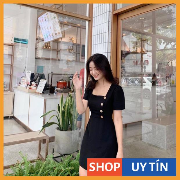 [Hàng Cao Cấp] Đầm Nữ Cổ Vuông Phối Nút | BigBuy360 - bigbuy360.vn