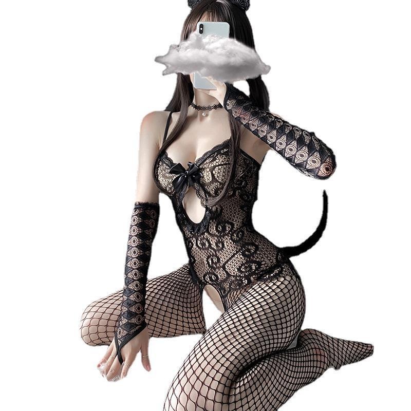 Đồ ngủ sexy bộ tất lưới hoa văn ren mỏng kèm găng tay gợi cảm 068