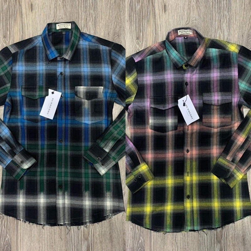 Áo sơ mi nam bbr loang màu dài tay rách gấu , chất liệu cotton không phai màu không xù lông