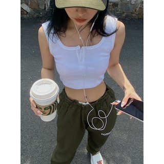 (BUTTON TOP) Áo Cúc gài kiểu ba lỗ croptop nữ chất liệu Thun gân Mỹ