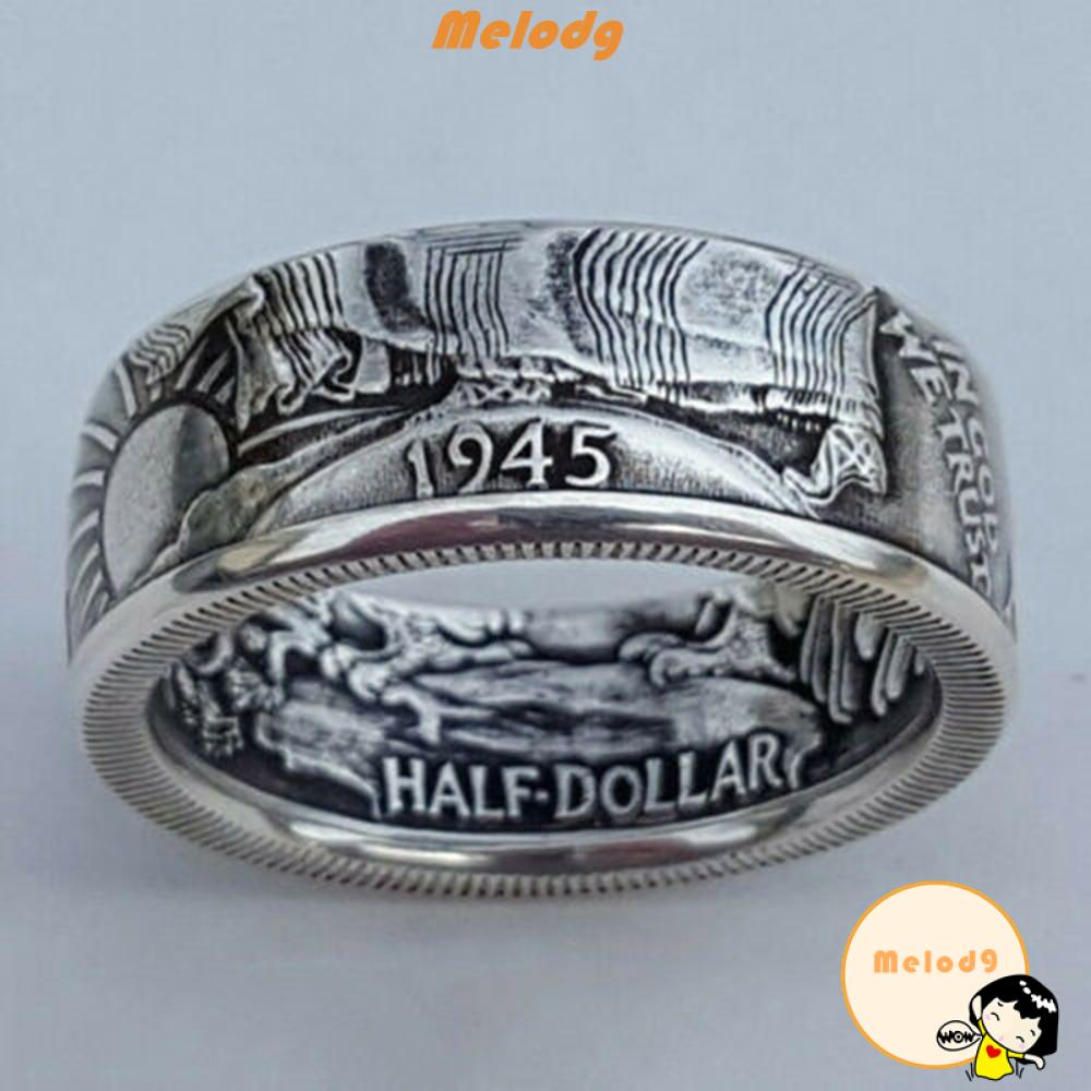 Melodg Nóng Cổ Điển|Nhẫn Handmade 925|Nhẫn Nửa Dollar 1945 Kích Thước 7-13 Morgan Hàng Mới Dành Cho Sưu Tập|Nhẫn