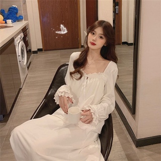 Đầm ngủ tay dài phối ren hoa phong cách công chúa dễ thương size m-2xl