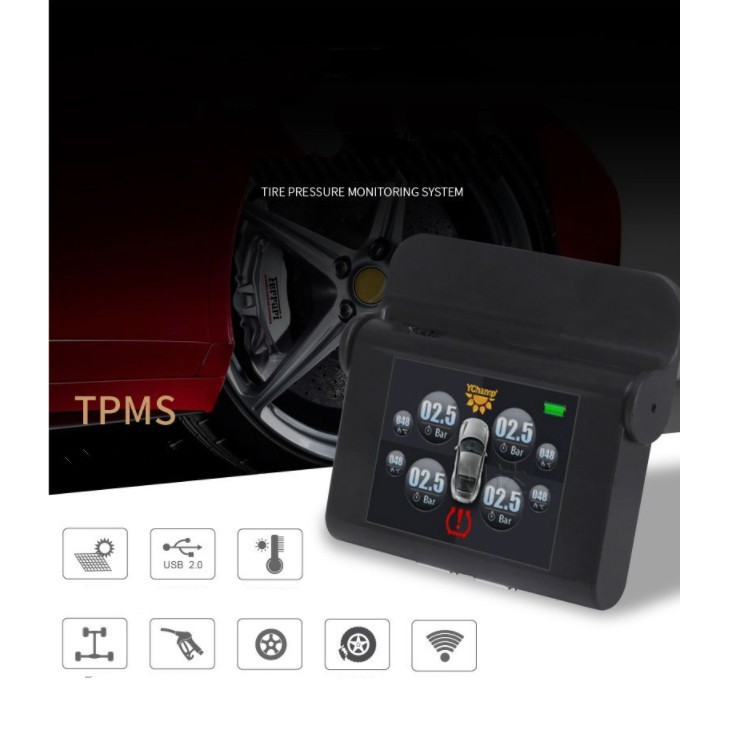 Cảm biến áp suất lốp ô tô TPMS TFT Solar Tire Pressure 2018 - Home and Garden