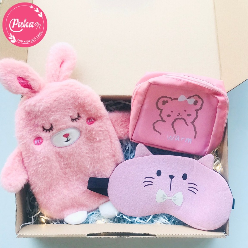 Gift box túi chườm bụng kinh PUHA - Set quà tặng sinh nhật, dịp đặc biệt cho chị em phụ nữ người thân bạn bè