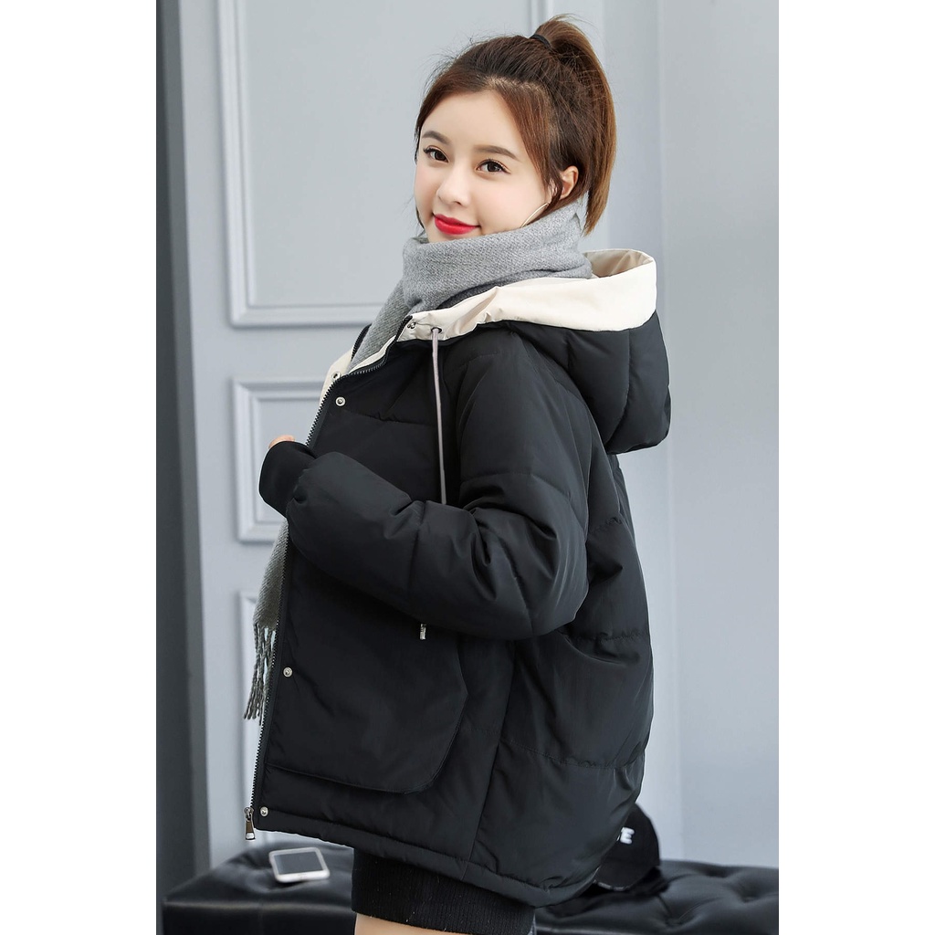 Áo phao nữ Hàn Quốc màu vàng đen kem dày dặn có mũ mùa đông 2021 phong cách ulzzang vintage quảng châu YAP2 | BigBuy360 - bigbuy360.vn