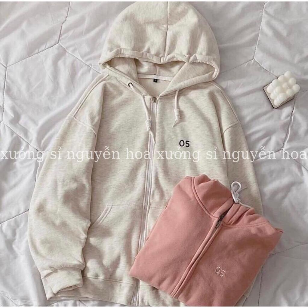 áo khoác hoodie nỉ in số 05 form rộng unisex nam nữ mặc được 2 màu hồng xám phong cách hàn quốc Xưởng Sỉ Nguyễn Hoa